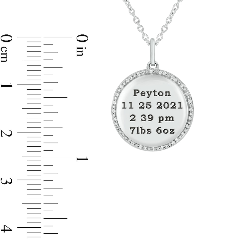 Main Image 2 of 0.086 CT. T.W. Diamond Alternating Beaded Frame Engravable Birth Stats Pendant in Sterling Silver (1-4 Lines)