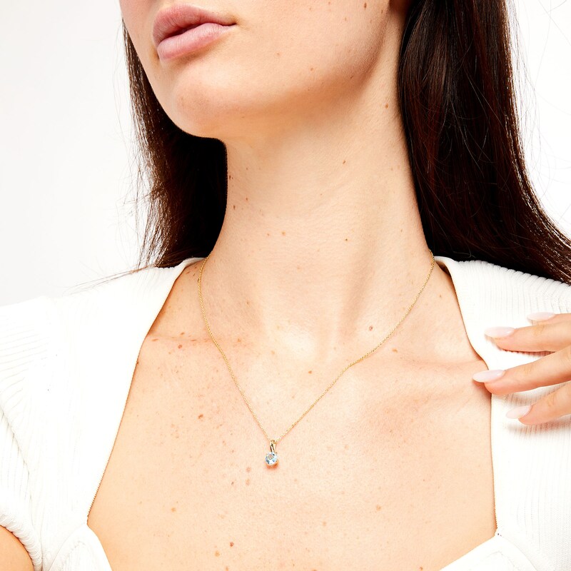 Main Image 2 of 6.0mm Swiss Blue Topaz Solitaire Curved Drop Pendant in 10K Gold