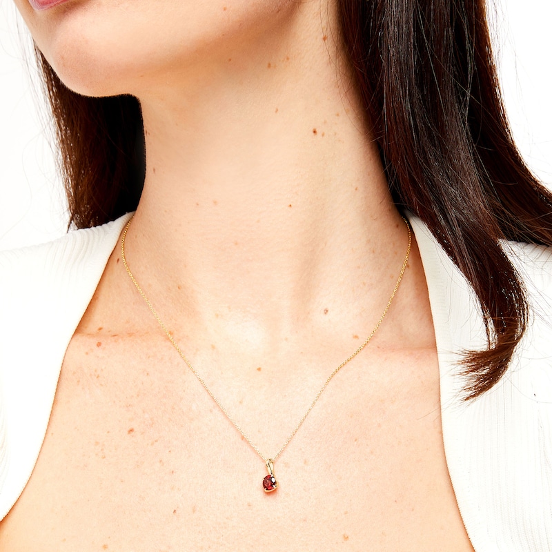 Main Image 2 of 6.0mm Garnet Solitaire Curved Drop Pendant in 10K Gold