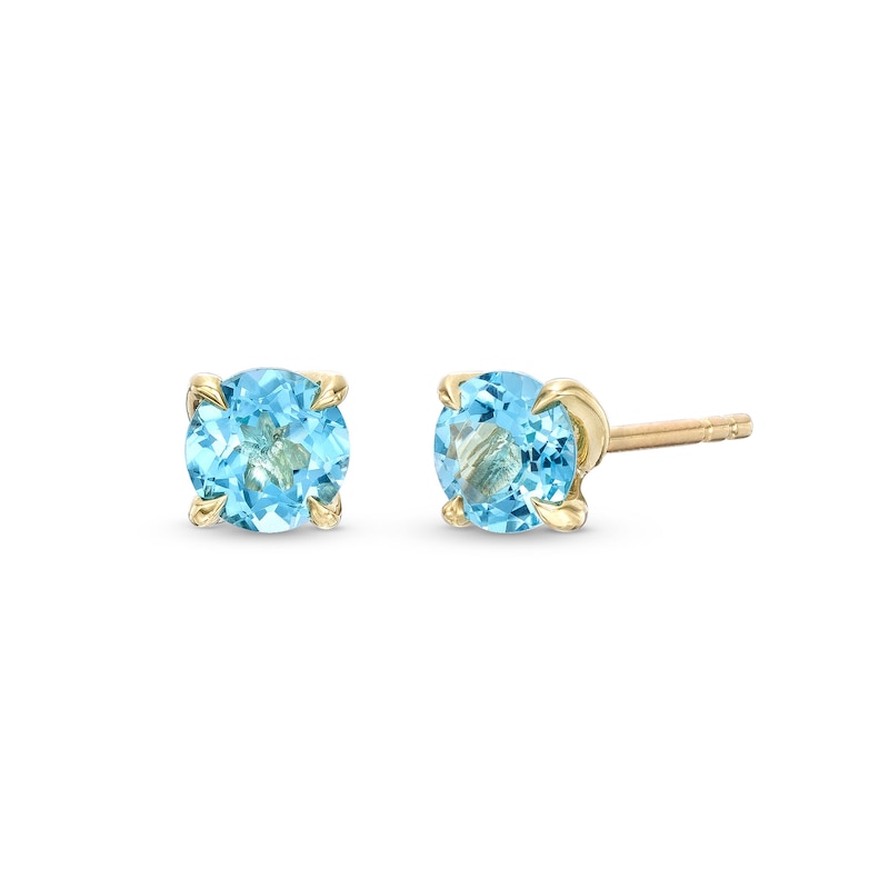 5.0mm Swiss Blue Topaz Solitaire Stud Earrings in 10K Gold|Peoples Jewellers