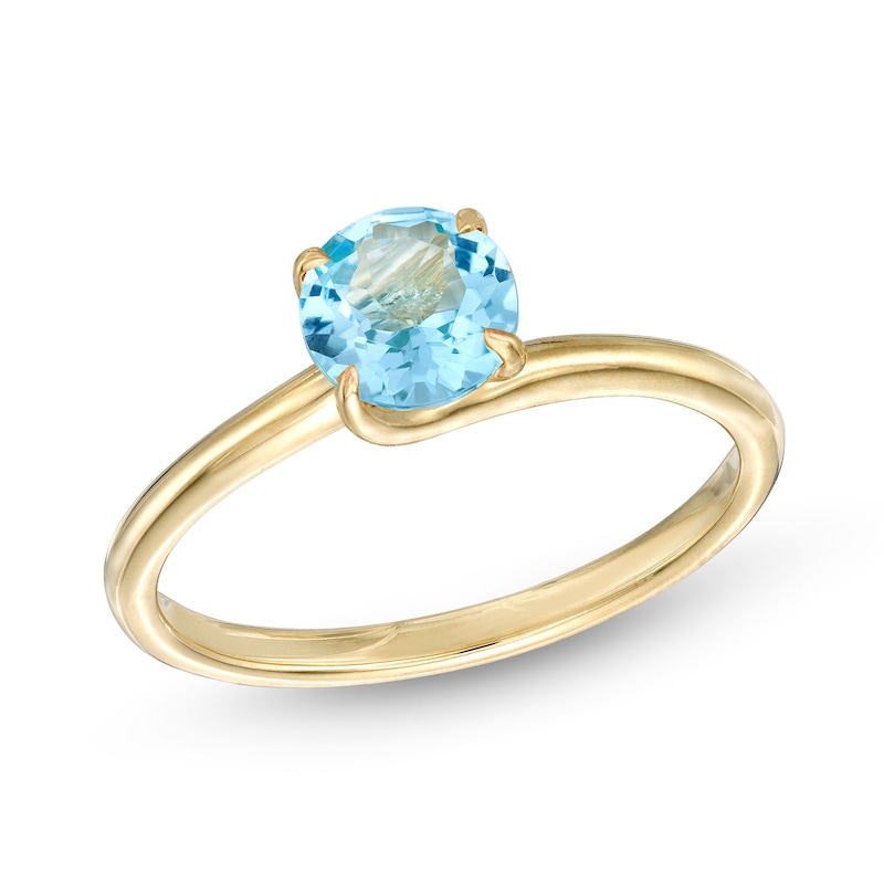 6.0mm Swiss Blue Topaz Solitaire Bypass Ring in 10K Gold