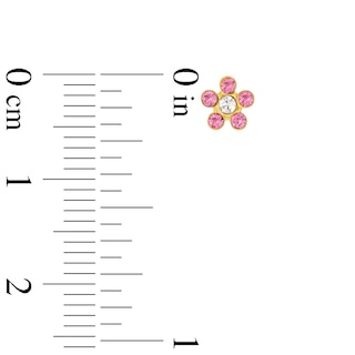 Child's Pink and White Crystal Flower Stud Earrings in 14K Gold