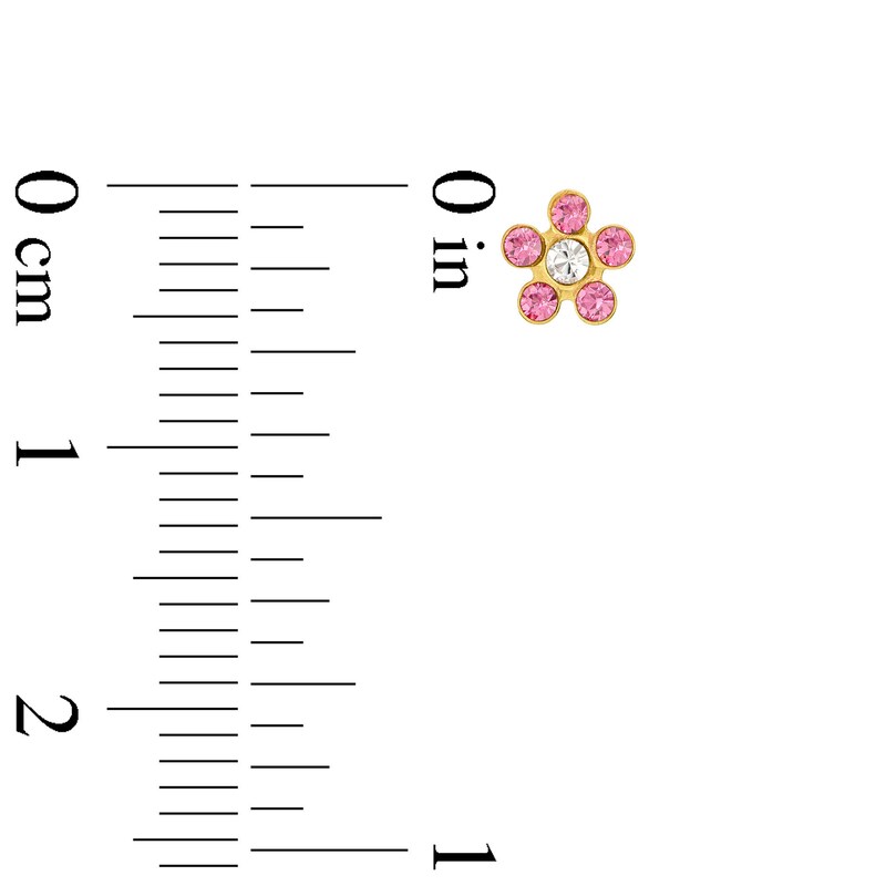Main Image 2 of Child's Pink and White Crystal Flower Stud Earrings in 14K Gold