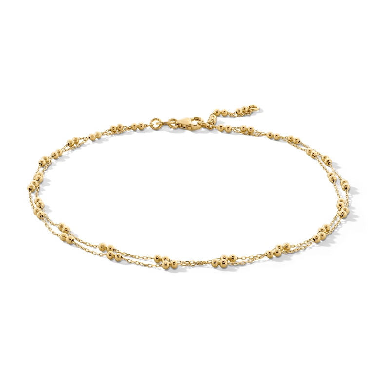 Brilliance Bead Double Strand Anklet in 10K Gold - 10"|Peoples Jewellers