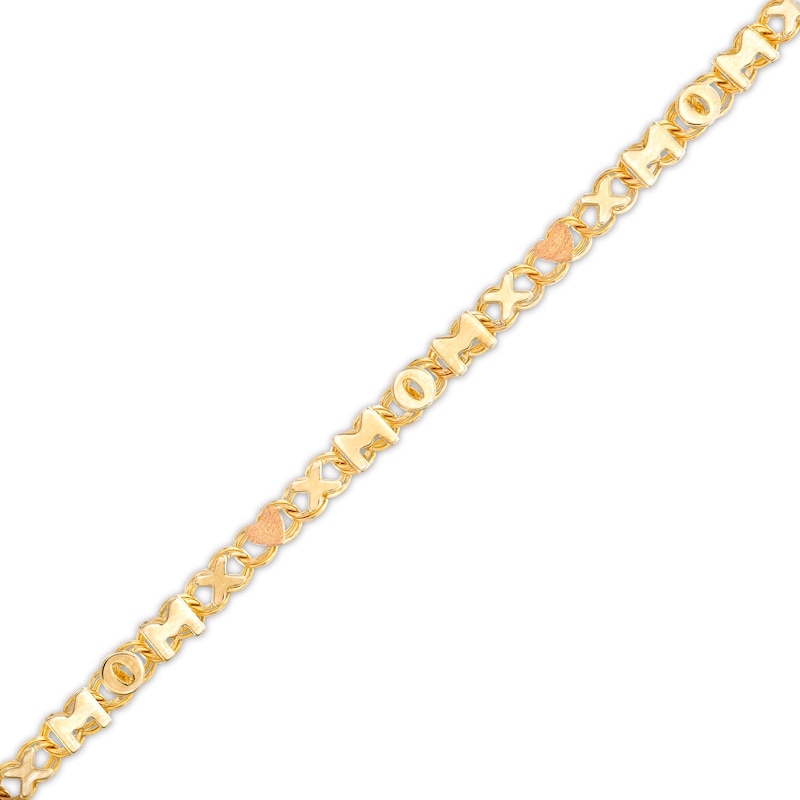 "MOM" with "XO" Heart Mirror Link Chain Bracelet in 10K Two-Tone Gold - 7.25"