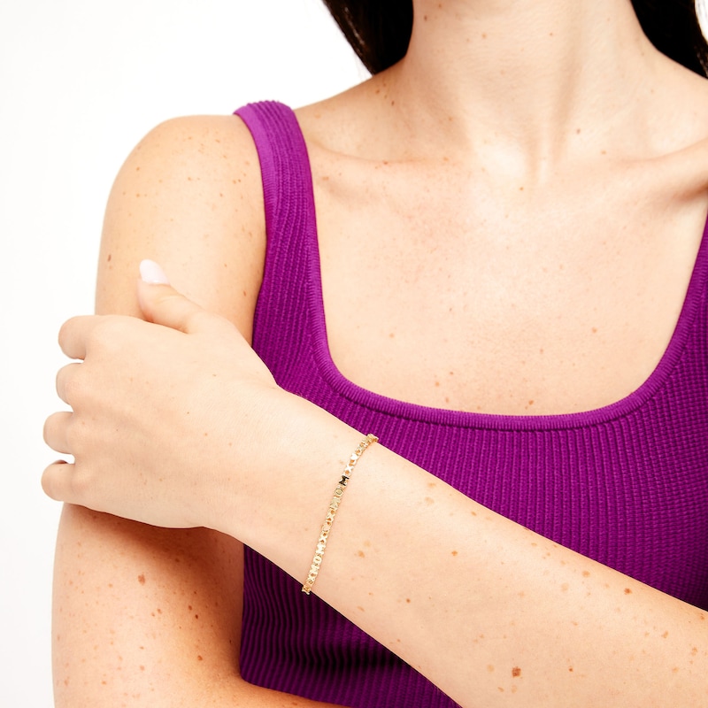 Main Image 2 of "MOM" with "XO" Heart Mirror Link Chain Bracelet in 10K Two-Tone Gold - 7.25"