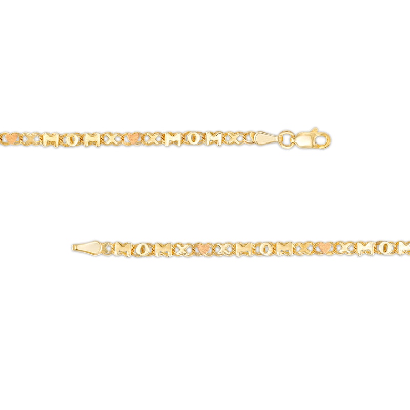 Main Image 3 of "MOM" with "XO" Heart Mirror Link Chain Bracelet in 10K Two-Tone Gold - 7.25"