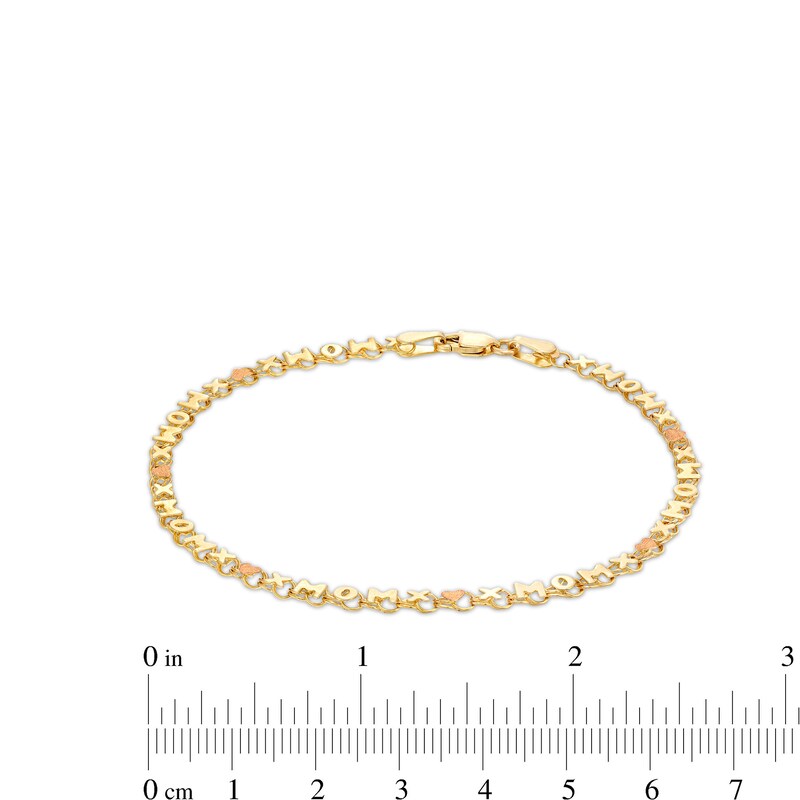 Main Image 4 of "MOM" with "XO" Heart Mirror Link Chain Bracelet in 10K Two-Tone Gold - 7.25"
