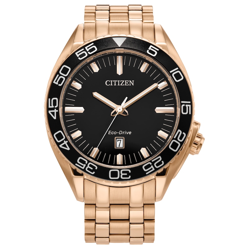 Men’s Citizen Eco-Drive® Sport Luxury Rose-Tone IP Watch with Black Dial (Model: AW1773-55E)|Peoples Jewellers