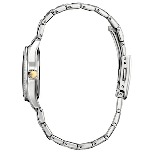Ladies’ Citizen Eco-Drive® Crystal Accent Two-Tone IP Watch with Silver-Tone Dial (Model: FE1146-71A)