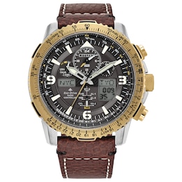 Men’s Citizen Eco-Drive® Promaster Skyhawk A-T Chronograph Two-Tone IP Strap Watch with Grey Dial (Model: JY8084-09H)