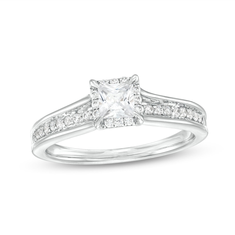 Main Image 1 of 0.45 CT. T.W. Princess-Cut Diamond Frame Raised Shank Engagement Ring in 14K White Gold (I/I2)