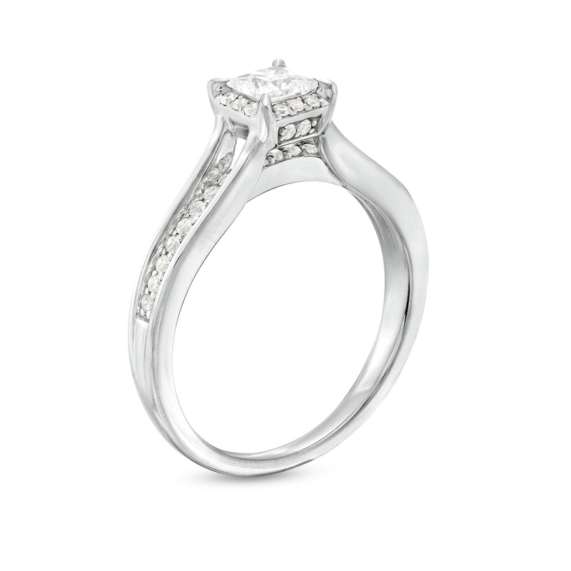 0.45 CT. T.W. Princess-Cut Diamond Frame Raised Shank Engagement Ring in 14K White Gold (I/I2)