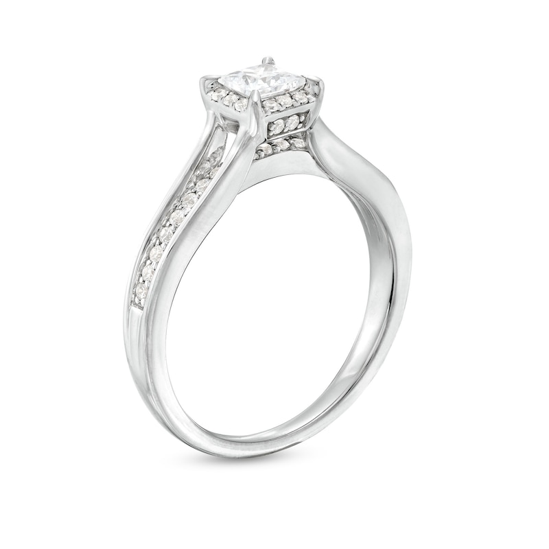 Main Image 3 of 0.45 CT. T.W. Princess-Cut Diamond Frame Raised Shank Engagement Ring in 14K White Gold (I/I2)