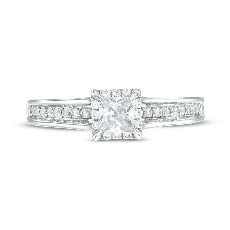 Main Image 4 of 0.45 CT. T.W. Princess-Cut Diamond Frame Raised Shank Engagement Ring in 14K White Gold (I/I2)