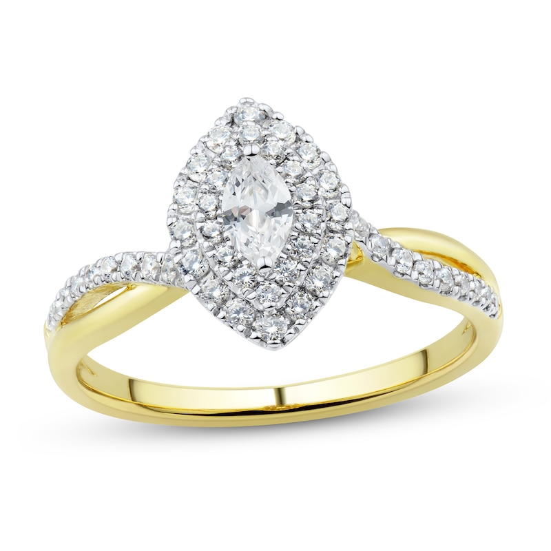 Main Image 1 of 0.45 CT. T.W. Marquise-Cut Diamond Double Frame Twist Split Shank Engagement Ring in 14K Gold (I/SI2)