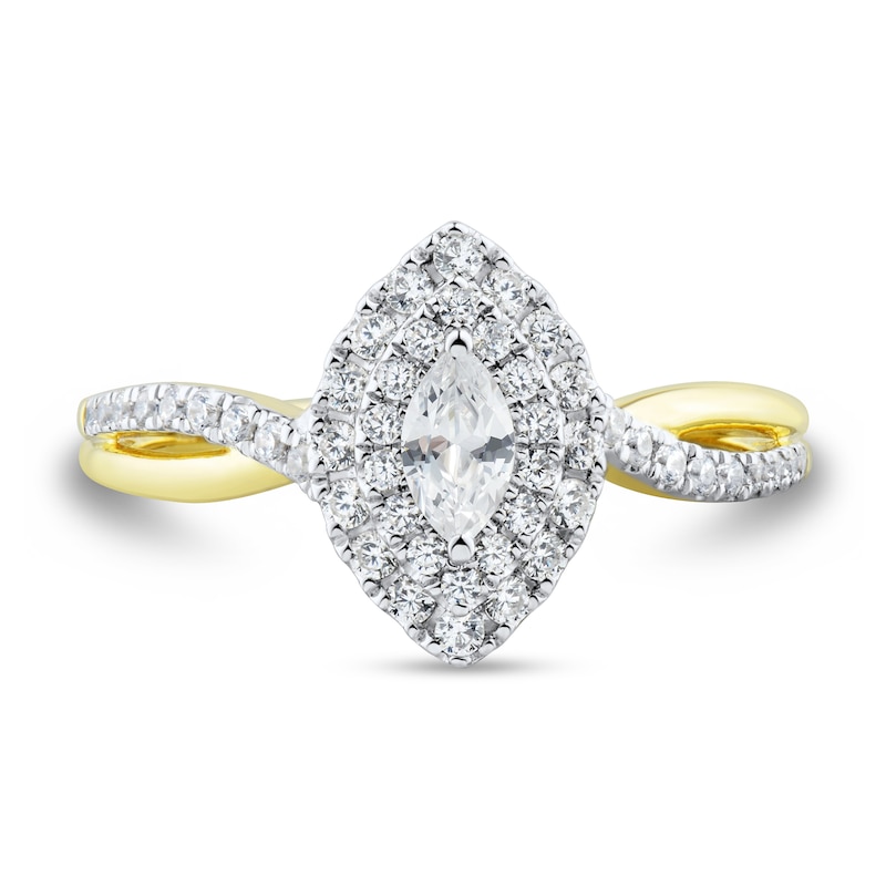 Main Image 3 of 0.45 CT. T.W. Marquise-Cut Diamond Double Frame Twist Split Shank Engagement Ring in 14K Gold (I/SI2)