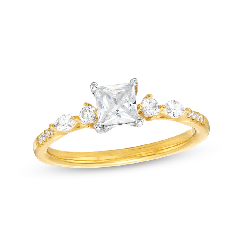 0.69 CT. T.W. Princess-Cut Diamond Multi-Shaped Engagement Ring in 14K Gold (I/I1)