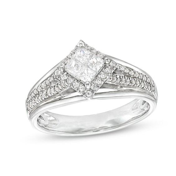 0.60 CT. T.W. Quad Princess-Cut Diamond Tilted Frame Engagement Ring in 10K White Gold