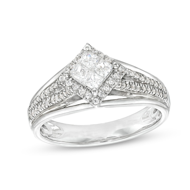 0.60 CT. T.W. Quad Princess-Cut Diamond Tilted Frame Engagement Ring in 10K White Gold