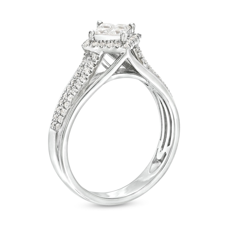 Main Image 3 of 0.60 CT. T.W. Quad Princess-Cut Diamond Tilted Frame Engagement Ring in 10K White Gold