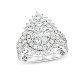 2.00 CT. T.W. Pear Multi-Diamond Sunburst Frame Multi-Row Engagement Ring in 14K White Gold