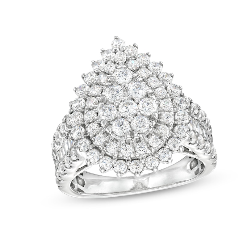 2.00 CT. T.W. Pear Multi-Diamond Sunburst Frame Multi-Row Engagement Ring in 14K White Gold