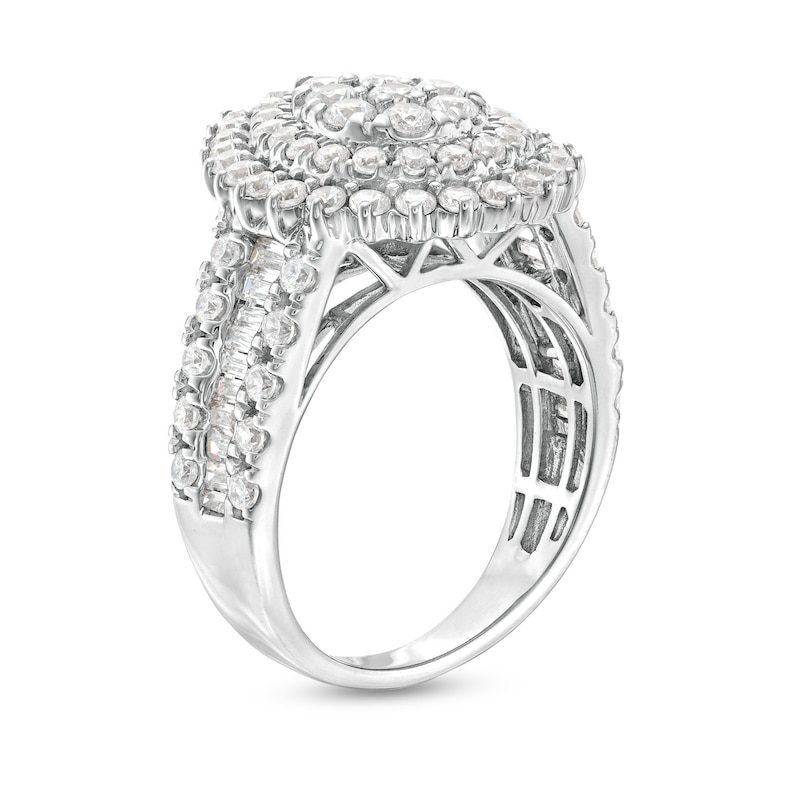 2.00 CT. T.W. Pear Multi-Diamond Sunburst Frame Multi-Row Engagement Ring in 14K White Gold