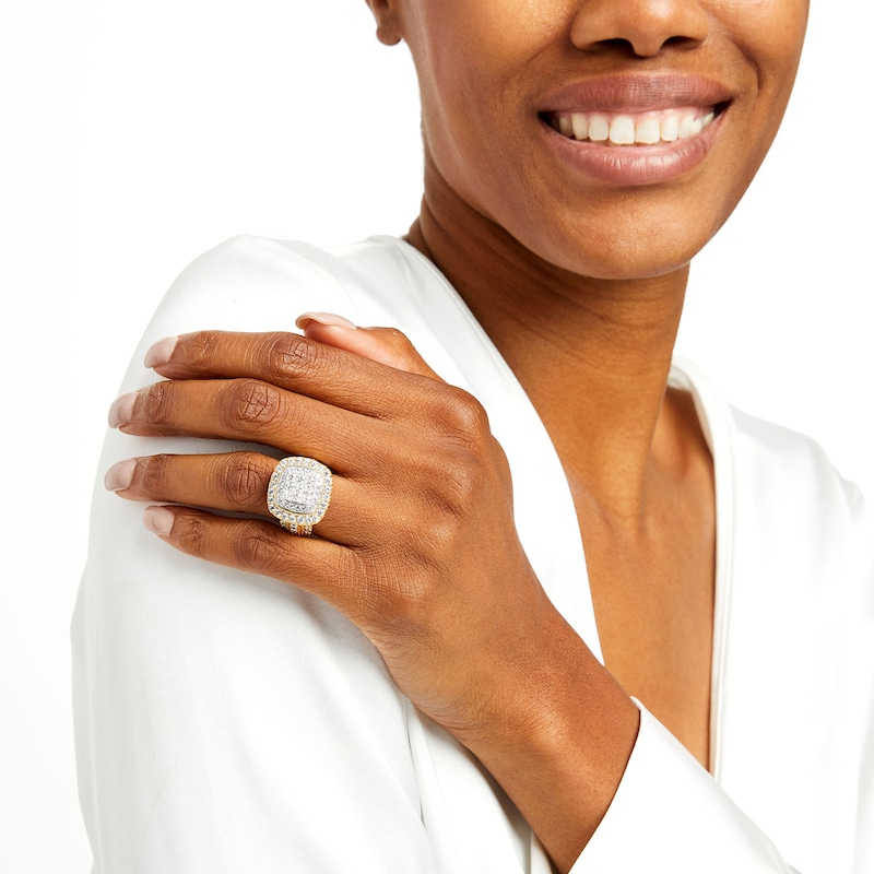 Main Image 2 of 2.95 CT. T.W. Princess-Cut Multi-Diamond Cushion Frame Vintage-Style Engagement Ring in 14K Gold