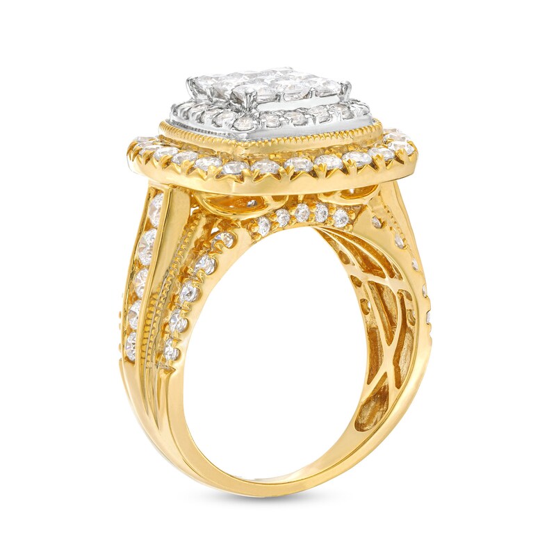 Main Image 3 of 2.95 CT. T.W. Princess-Cut Multi-Diamond Cushion Frame Vintage-Style Engagement Ring in 14K Gold