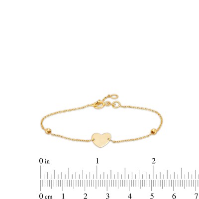 Child's Heart and Bead Station Bracelet in 14K Gold - 6.0"