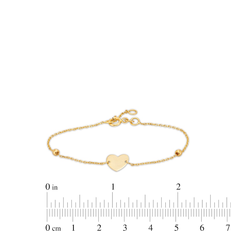 Child's Heart and Bead Station Bracelet in 14K Gold - 6.0"