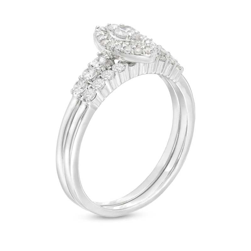 Main Image 3 of 0.45 CT. T.W. Marquise-Shaped Multi-Diamond Frame Bridal Set in 10K White Gold