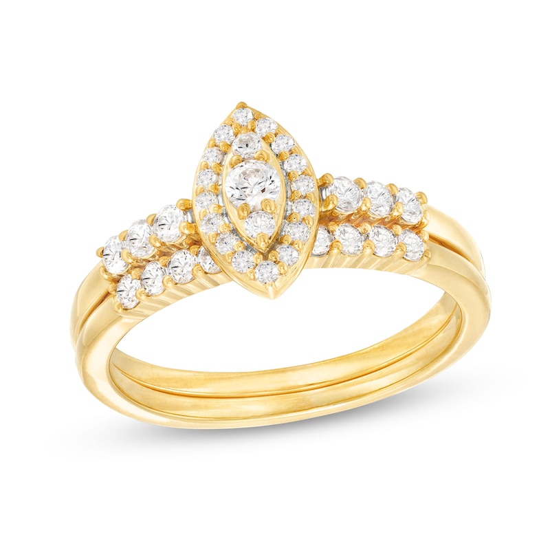 0.45 CT. T.W. Marquise-Shaped Multi-Diamond Frame Bridal Set in 10K Gold