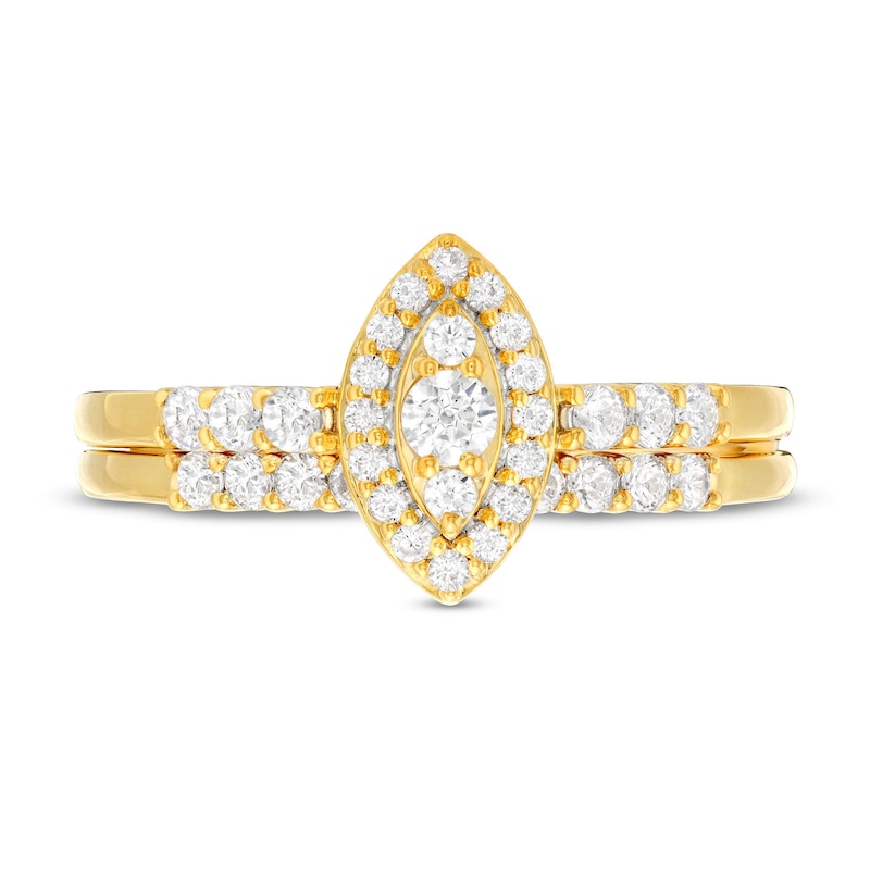 Main Image 4 of 0.45 CT. T.W. Marquise-Shaped Multi-Diamond Frame Bridal Set in 10K Gold