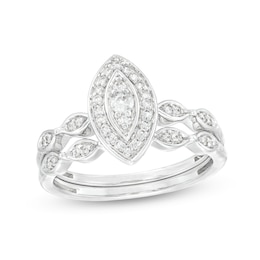 0.23 CT. T.W. Marquise-Shaped Multi-Diamond Frame Art Deco-Inspired Bridal Set in Sterling Silver
