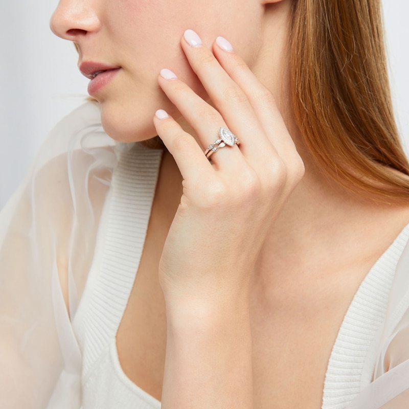 Main Image 2 of 0.23 CT. T.W. Marquise-Shaped Multi-Diamond Frame Art Deco-Inspired Bridal Set in Sterling Silver