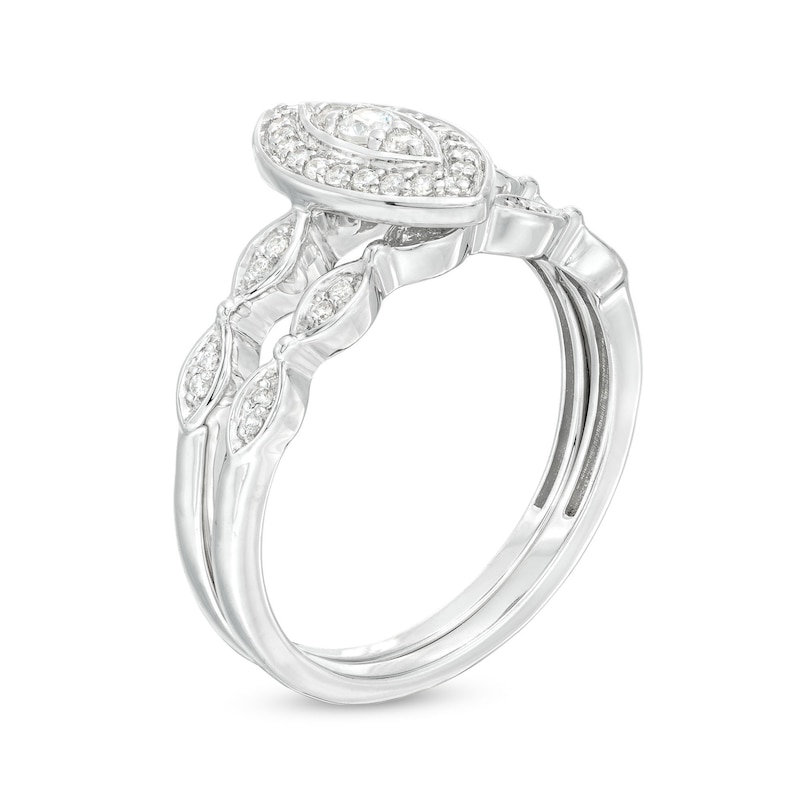 0.23 CT. T.W. Marquise-Shaped Multi-Diamond Frame Art Deco-Inspired Bridal Set in Sterling Silver