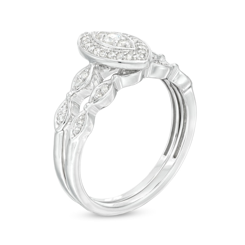Main Image 3 of 0.23 CT. T.W. Marquise-Shaped Multi-Diamond Frame Art Deco-Inspired Bridal Set in Sterling Silver