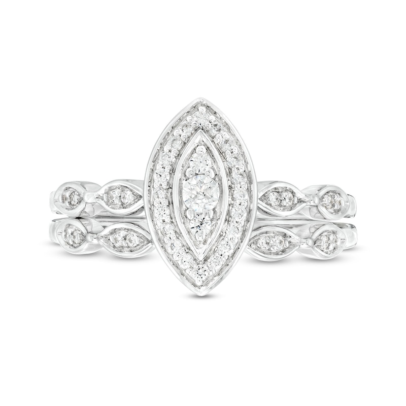 Main Image 4 of 0.23 CT. T.W. Marquise-Shaped Multi-Diamond Frame Art Deco-Inspired Bridal Set in Sterling Silver