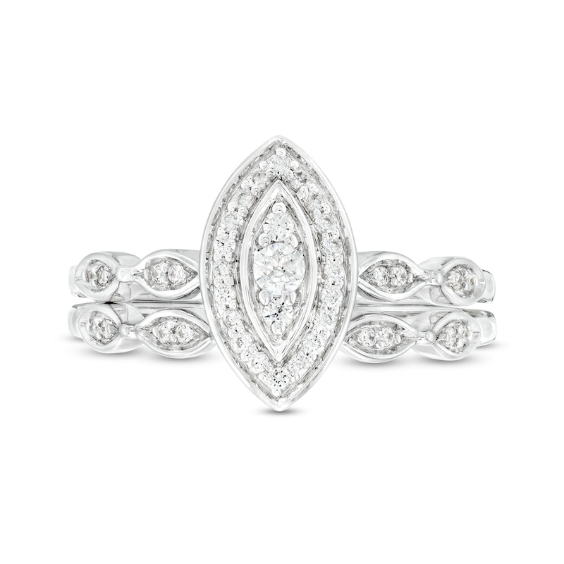 0.23 CT. T.W. Marquise-Shaped Multi-Diamond Frame Art Deco-Inspired Bridal Set in Sterling Silver