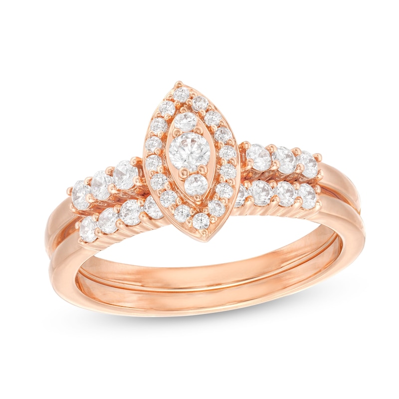 0.45 CT. T.W. Marquise-Shaped Multi-Diamond Frame Bridal Set in 10K Rose Gold
