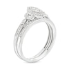 Thumbnail Image 3 of 0.23 CT. T.W. Marquise-Shaped Multi-Diamond Frame Leaf-Sides Ribbon Shank Bridal Set in Sterling Silver