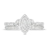 Thumbnail Image 4 of 0.23 CT. T.W. Marquise-Shaped Multi-Diamond Frame Leaf-Sides Ribbon Shank Bridal Set in Sterling Silver