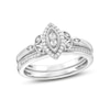 Thumbnail Image 1 of 0.18 CT. T.W. Marquise-Shaped Multi-Diamond Frame Leaf-Sides Bridal Set in Sterling Silver