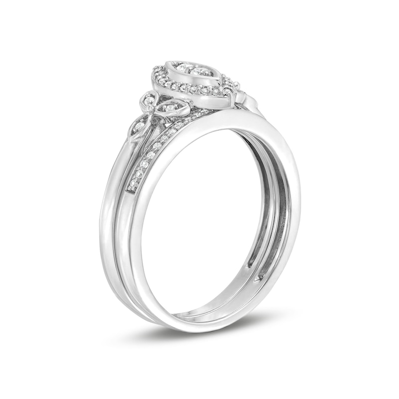 Main Image 3 of 0.18 CT. T.W. Marquise-Shaped Multi-Diamond Frame Leaf-Sides Bridal Set in Sterling Silver