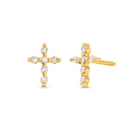Child's 0.085 CT. T.W. Diamond Cross Stud Earrings in 14K Gold