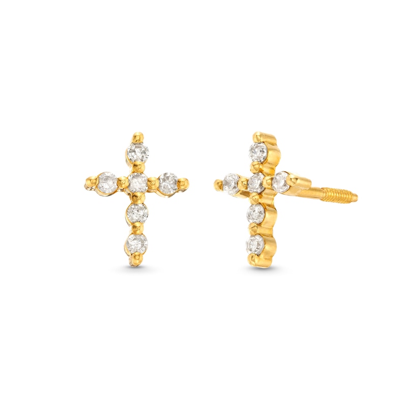 Child's 0.085 CT. T.W. Diamond Cross Stud Earrings in 14K Gold