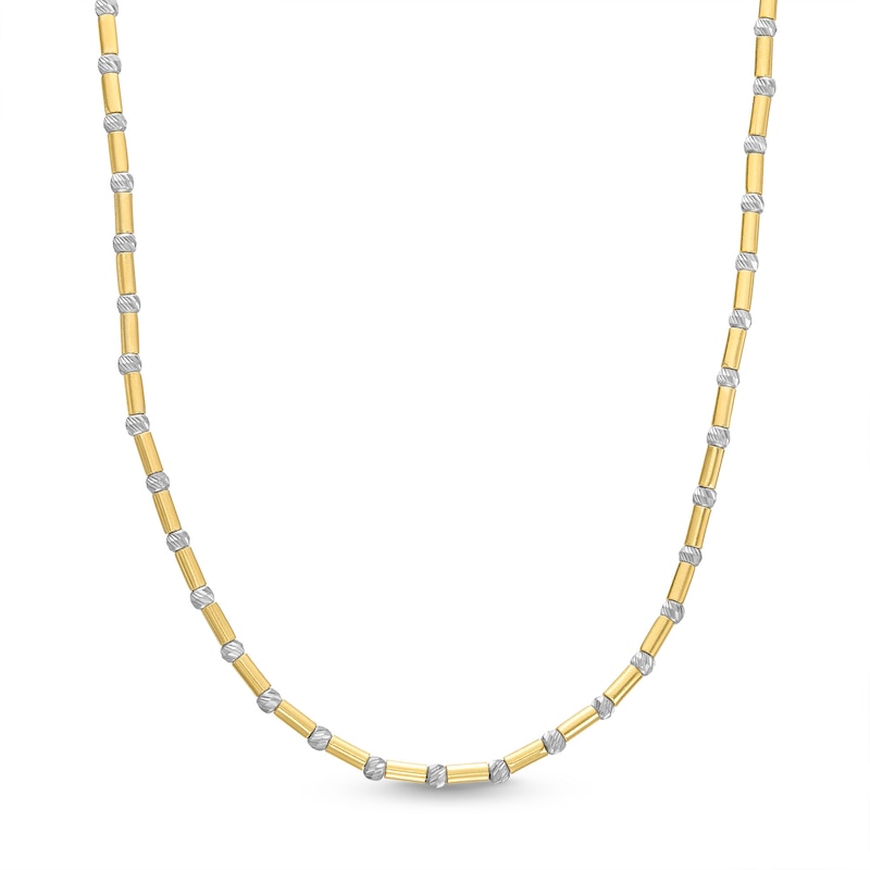 Diamond-Cut Bead Station Tube Necklace in 18K Two-Tone Gold