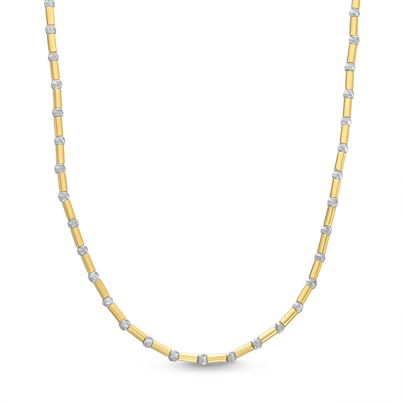 Italian Gold Diamond-Cut Bead Station Tube Necklace in 18K Two-Tone Gold|Peoples Jewellers